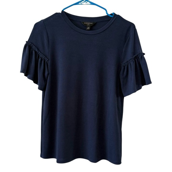 Banana Republic LuxeSpun Navy Ruffle Sleeve Blouse XS - Picture 1 of 4